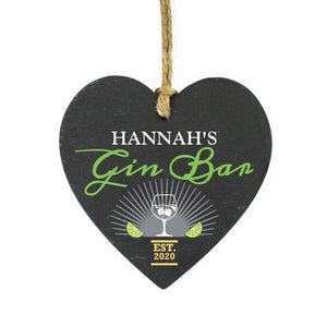 Personalised Gin Bar Slate Heart Hanging Decoration