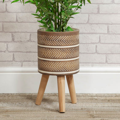 Aztec Style Planter - Small /  Brown Chevrons