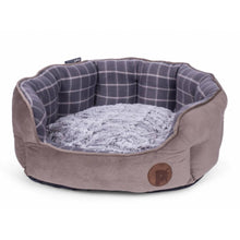 Load image into Gallery viewer, Grey Checked Oval Dog Bed