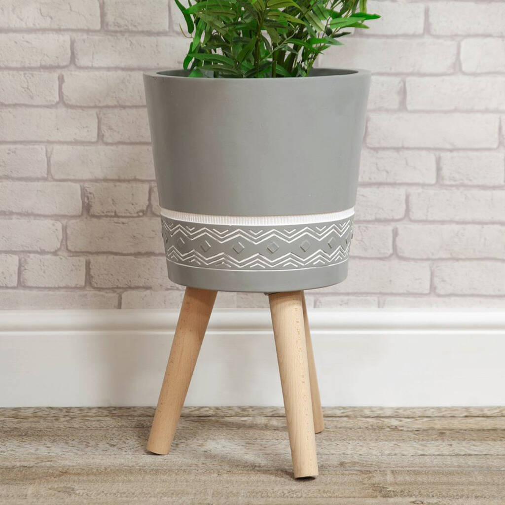 Aztec Style Planter - Large / Grey Simple Design