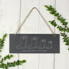 Load image into Gallery viewer, Personalised Welly Boot Family Hanging Slate Sign